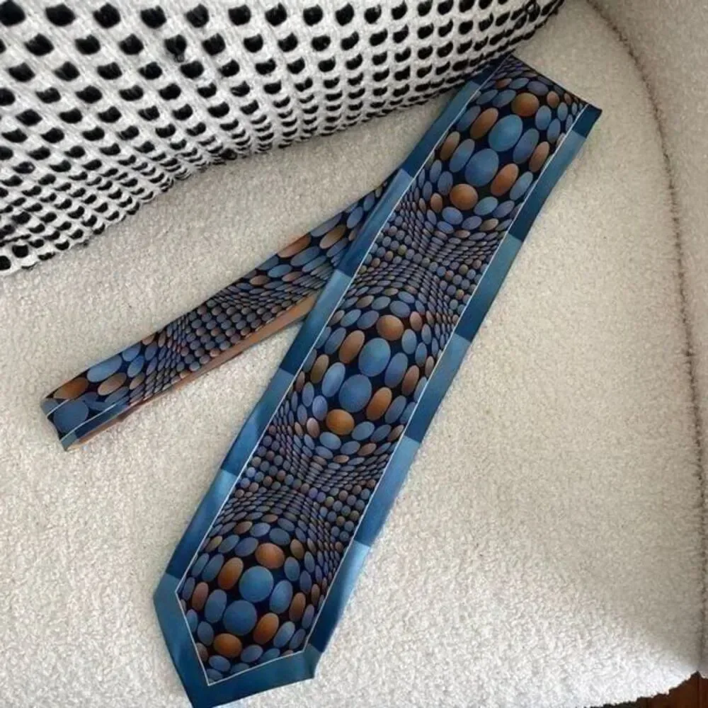 Vintage 100% Silk Hand Made in Korea Optical Illusion Geometric Mod Tie
